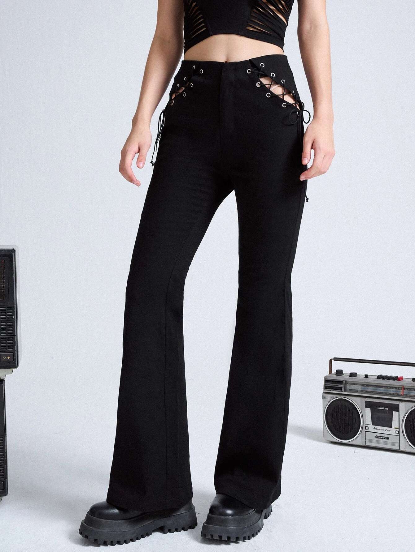 wide leg pants and platforms