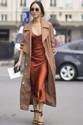 Brown shoes and rust dress combination 